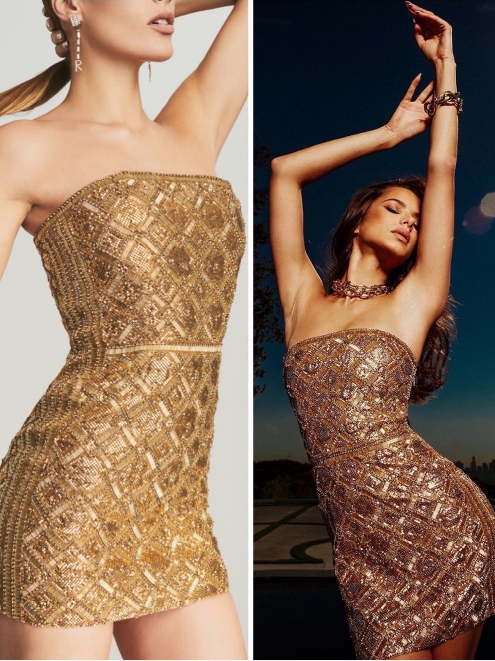 Retrofete Heather Gold Sequin Chainmail Dress Size Small